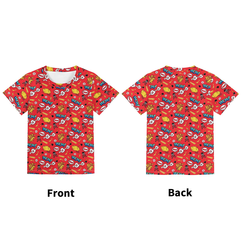 Comic Book Red Kids Loose Fit Short Sleeve T-Shirt Kid's Full Print T-shirt comic Printed Offshore