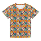 Happy Retro Flowers Kids Loose Fit Short Sleeve T-Shirt Kid's Full Print T-shirt Printed Offshore Retro