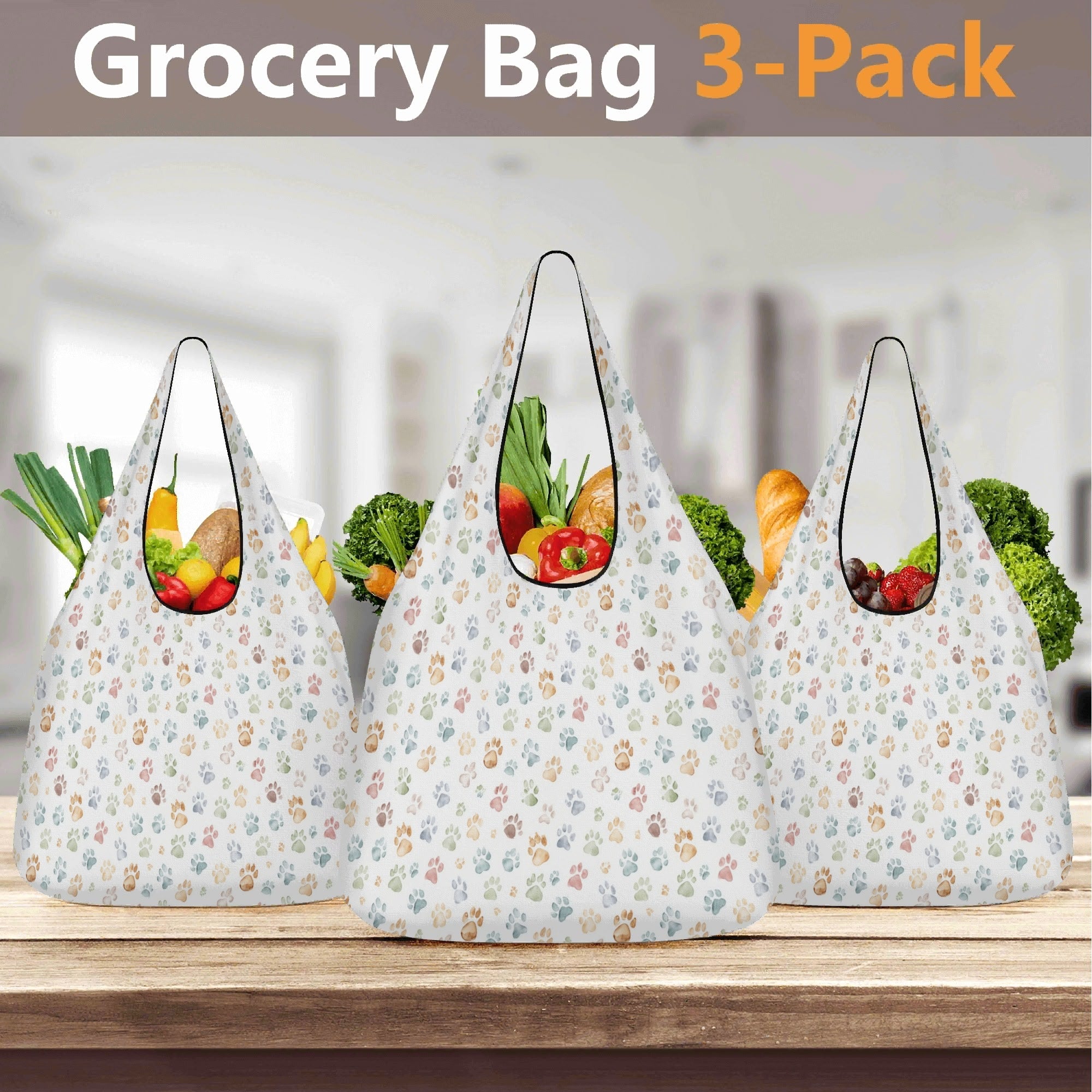 Paw Prints 3 Pack of Foldable Shopping Bags 3-Pack Shopping Bags animal Printed Offshore