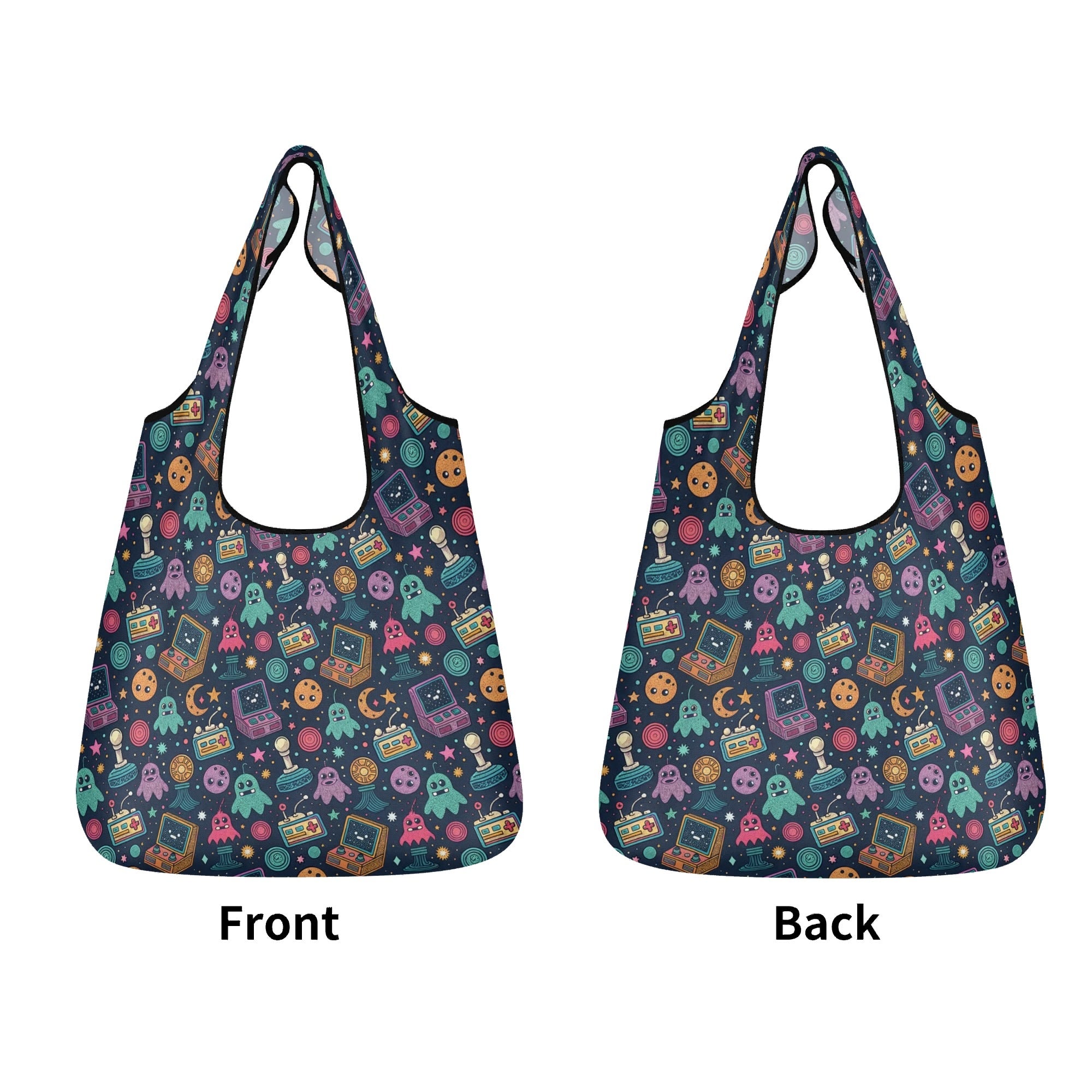 Space Arcade - 3 Pack of Foldable Shopping Bags 3-Pack Shopping Bags Games Printed Offshore Retro
