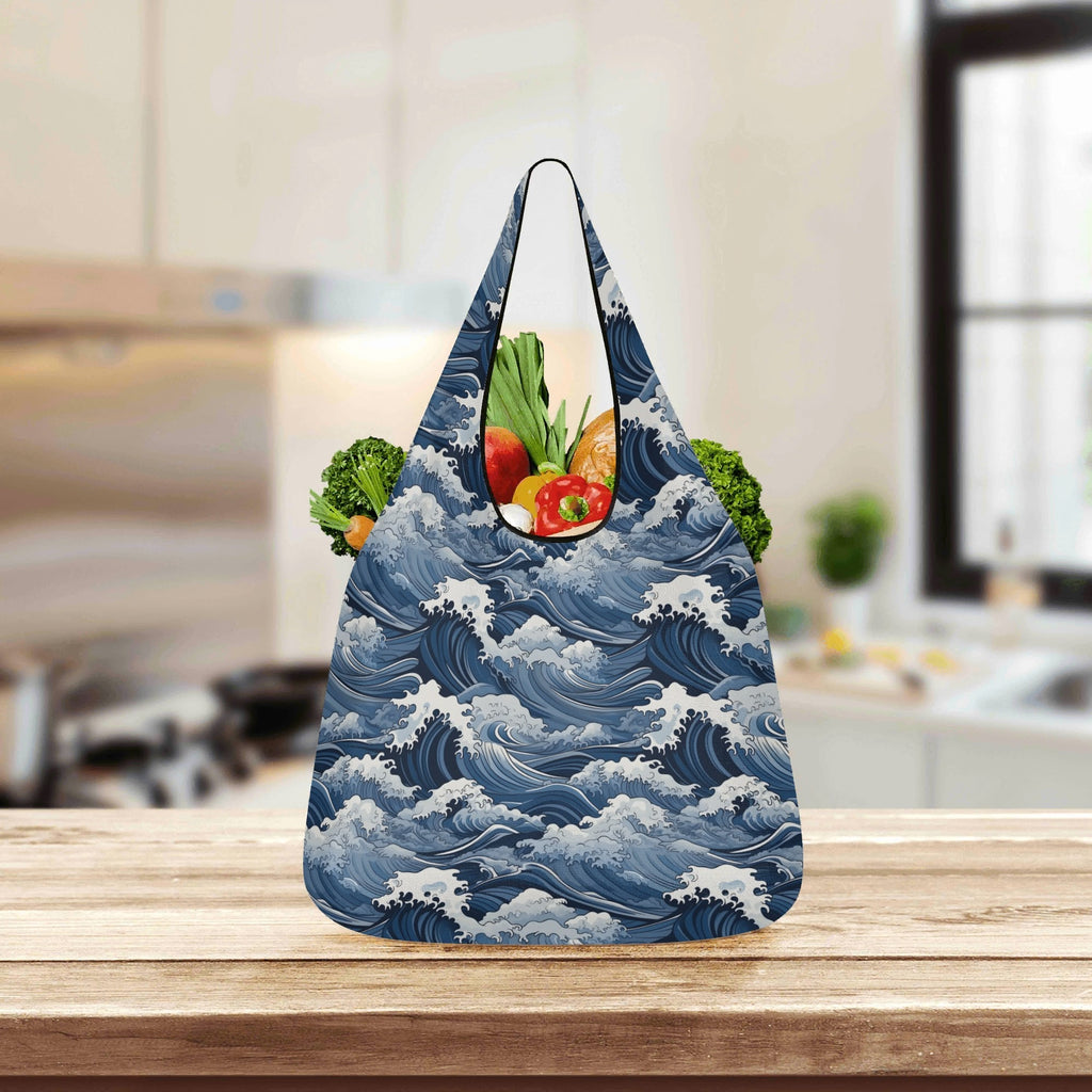 Japanese Waves 3 Pack of Foldable Shopping Bags 3-Pack Shopping Bags Ocean Printed Offshore