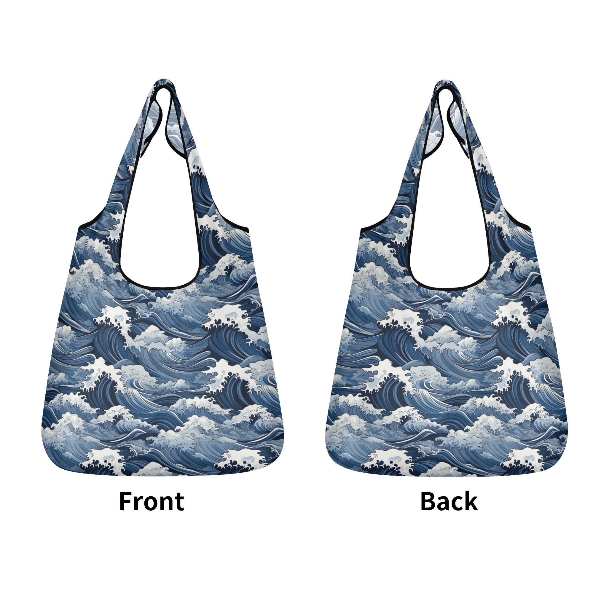 Japanese Waves 3 Pack of Foldable Shopping Bags 3-Pack Shopping Bags Ocean Printed Offshore