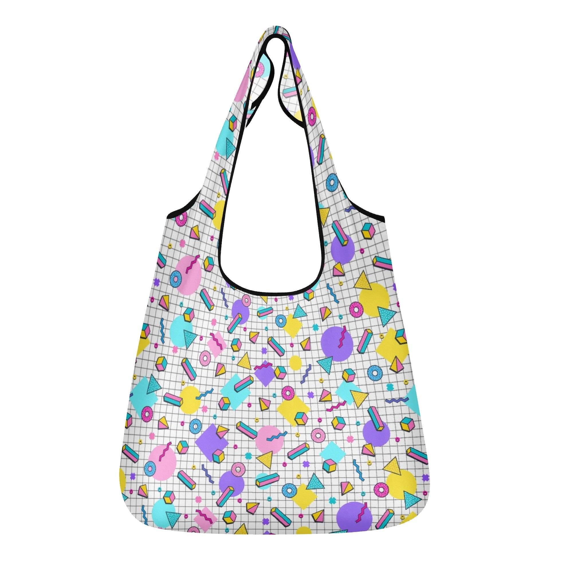 80s Grid - 3 Pack of Foldable Shopping Bags Default Title 3-Pack Shopping Bags Printed Offshore Retro
