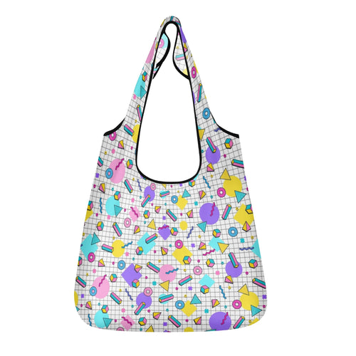 80s Grid 3 Pack of Foldable Shopping Bags Default Title 3-Pack Shopping Bags Printed Offshore Retro