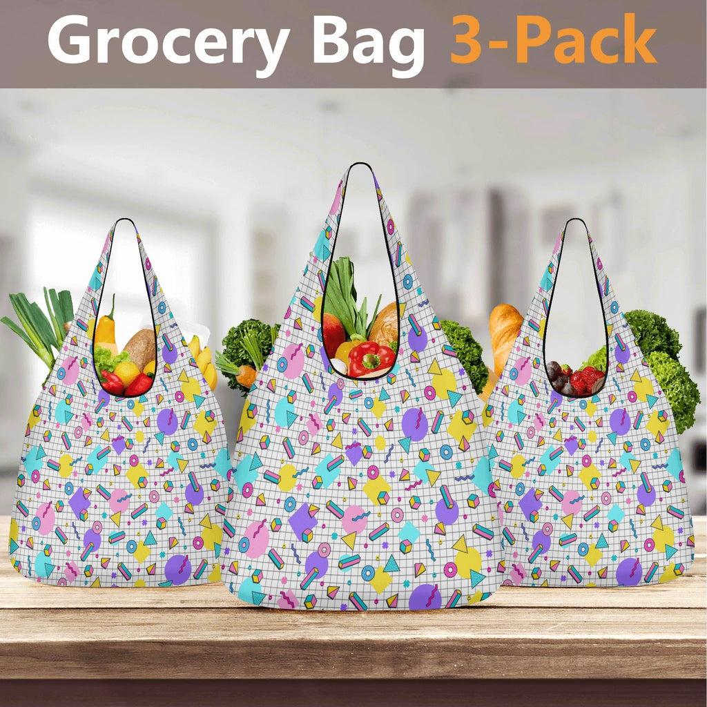80s Grid 3 Pack of Foldable Shopping Bags 3-Pack Shopping Bags Printed Offshore Retro