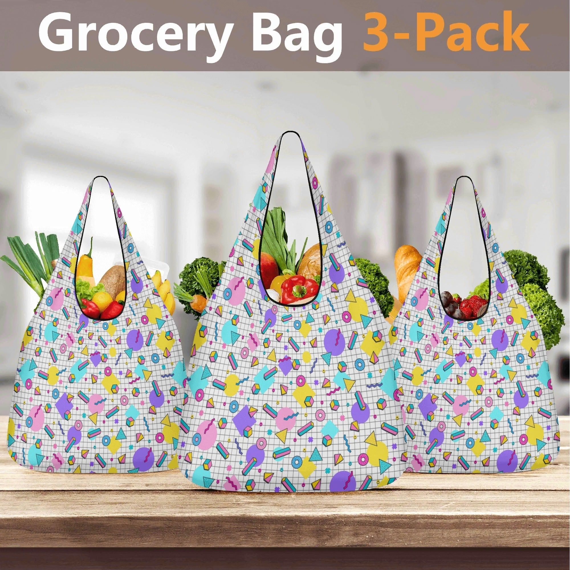 80s Grid - 3 Pack of Foldable Shopping Bags 3-Pack Shopping Bags Printed Offshore Retro