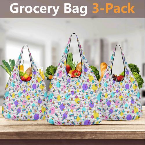80s Grid 3 Pack of Foldable Shopping Bags 3-Pack Shopping Bags Printed Offshore Retro