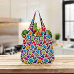 Graphic 80s 3 Pack of Foldable Shopping Bags 3-Pack Shopping Bags Printed Offshore Retro