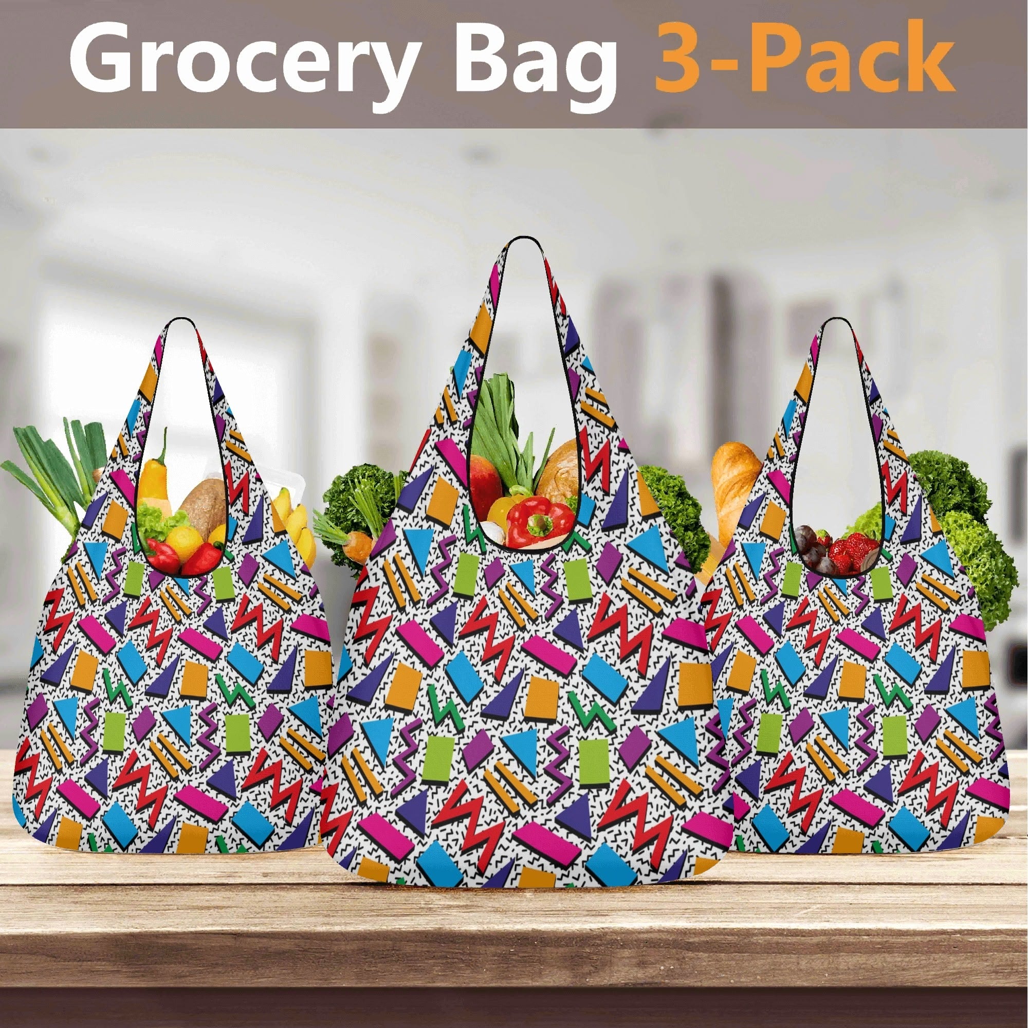 Graphic 80s - 3 Pack of Foldable Shopping Bags 3-Pack Shopping Bags Printed Offshore Retro
