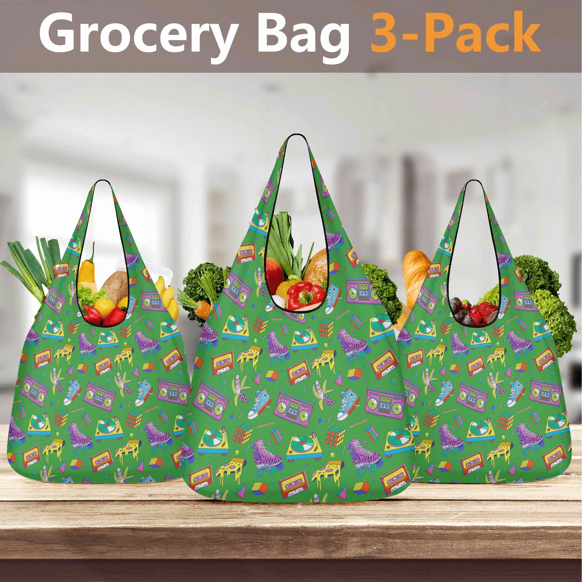 Bright 80s - 3 Pack of Foldable Shopping Bags 3-Pack Shopping Bags Printed Offshore Retro