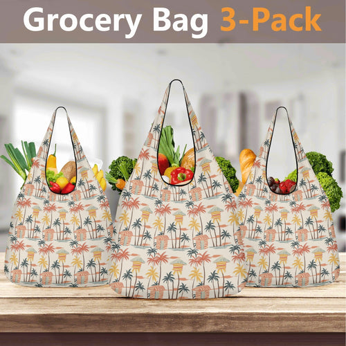 Beach Shack 3 Pack of Foldable Shopping Bags 3-Pack Shopping Bags Printed Offshore Surf