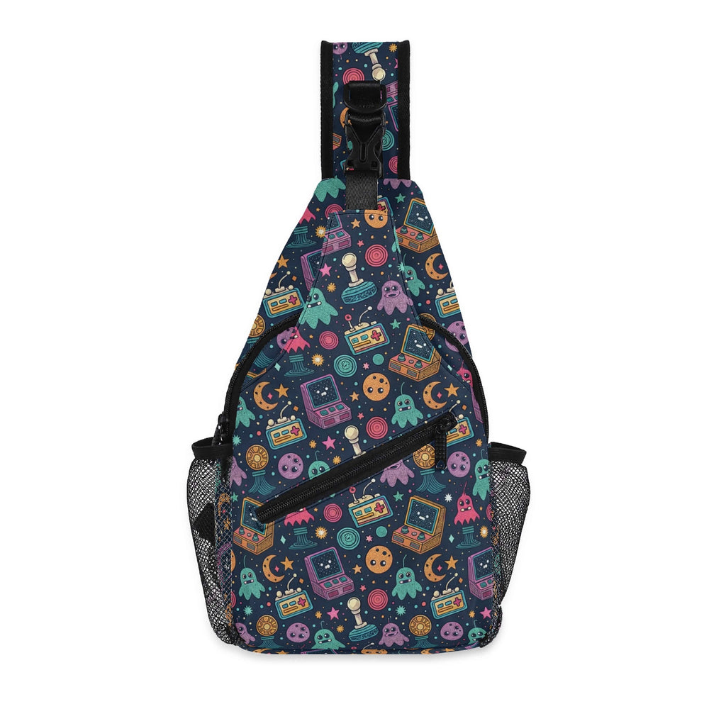 Space Arcade Chest Crossbody Bag with Adjustable Strap Default Title Chest Crossbody Bag Games Printed Offshore Retro