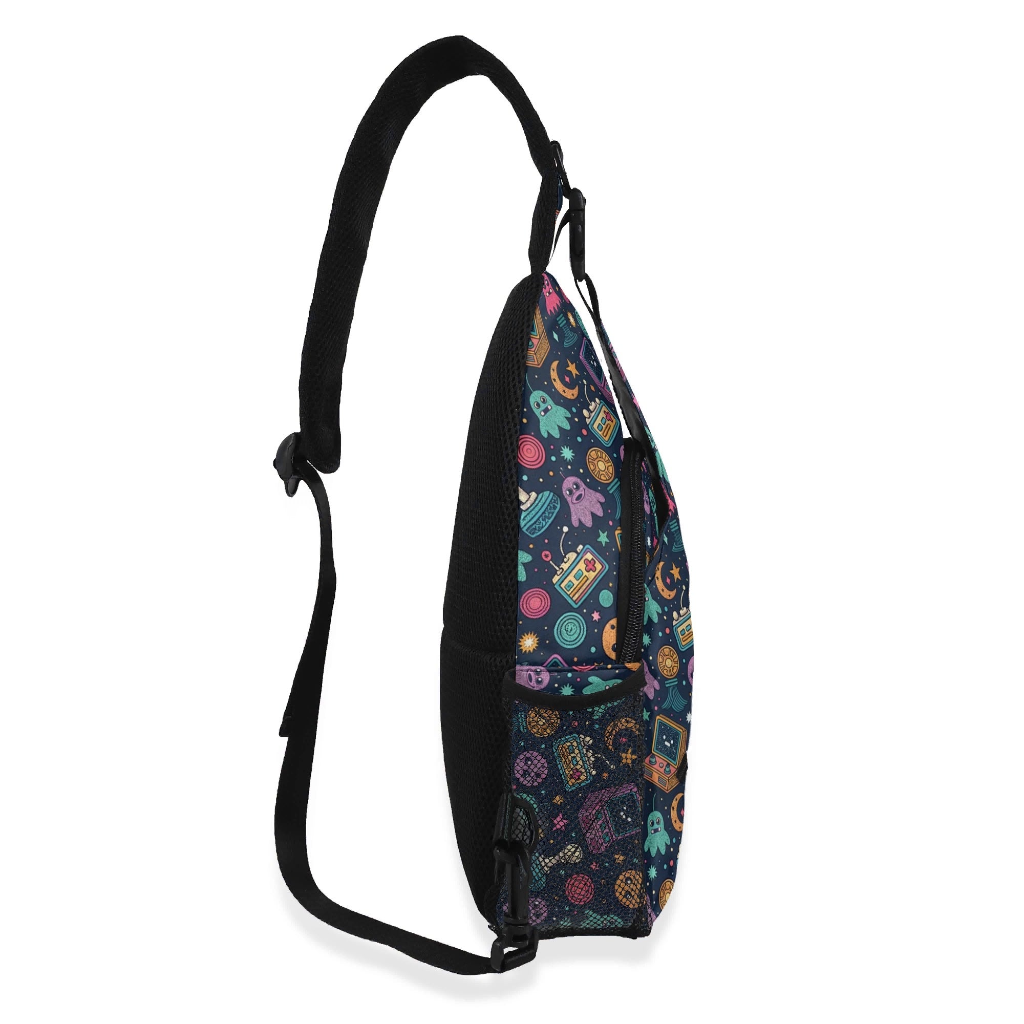 Space Arcade Chest Crossbody Bag with Adjustable Strap Chest Crossbody Bag Games Printed Offshore Retro