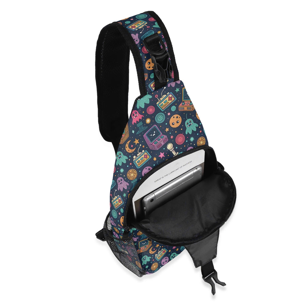 Space Arcade Chest Crossbody Bag with Adjustable Strap Chest Crossbody Bag Games Printed Offshore Retro