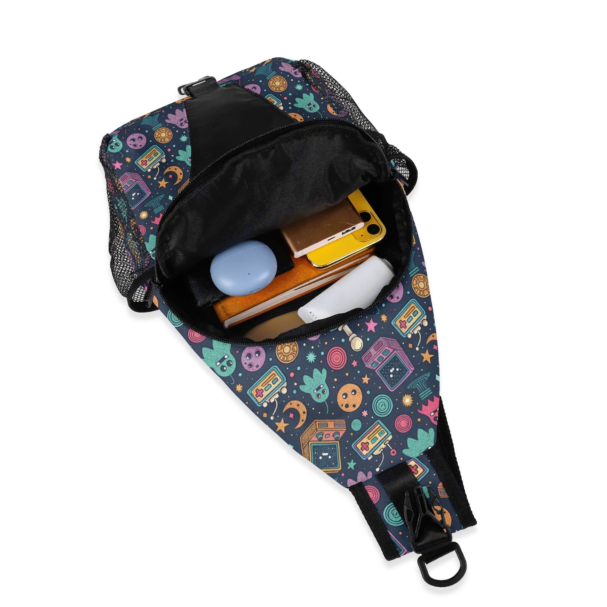 Space Arcade - Chest Crossbody Bag with Adjustable Strap Chest Crossbody Bag Games Printed Offshore Retro