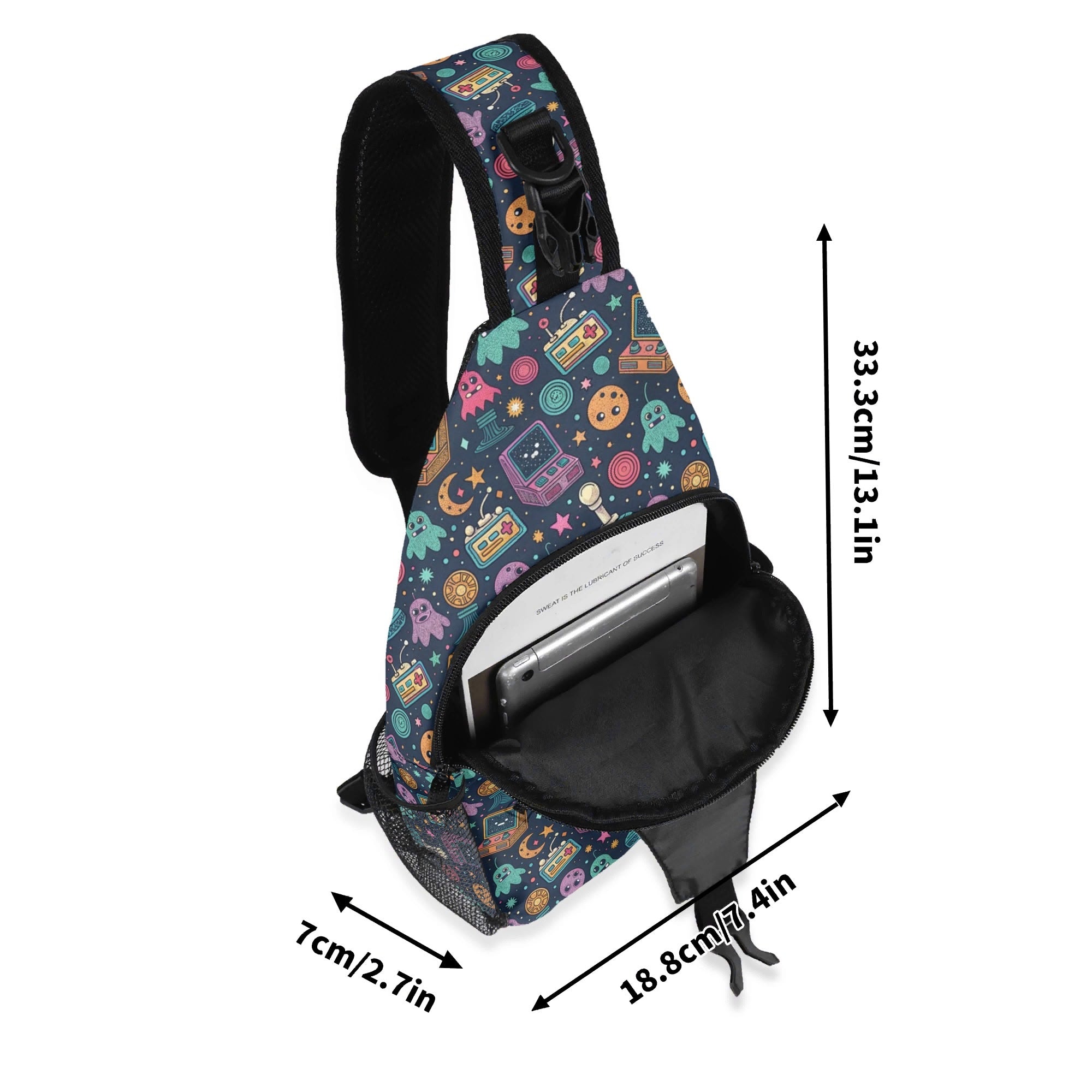 Space Arcade - Chest Crossbody Bag with Adjustable Strap Chest Crossbody Bag Games Printed Offshore Retro