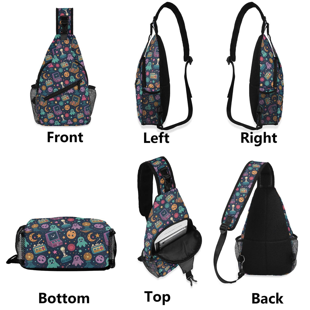 Space Arcade Chest Crossbody Bag with Adjustable Strap Chest Crossbody Bag Games Printed Offshore Retro