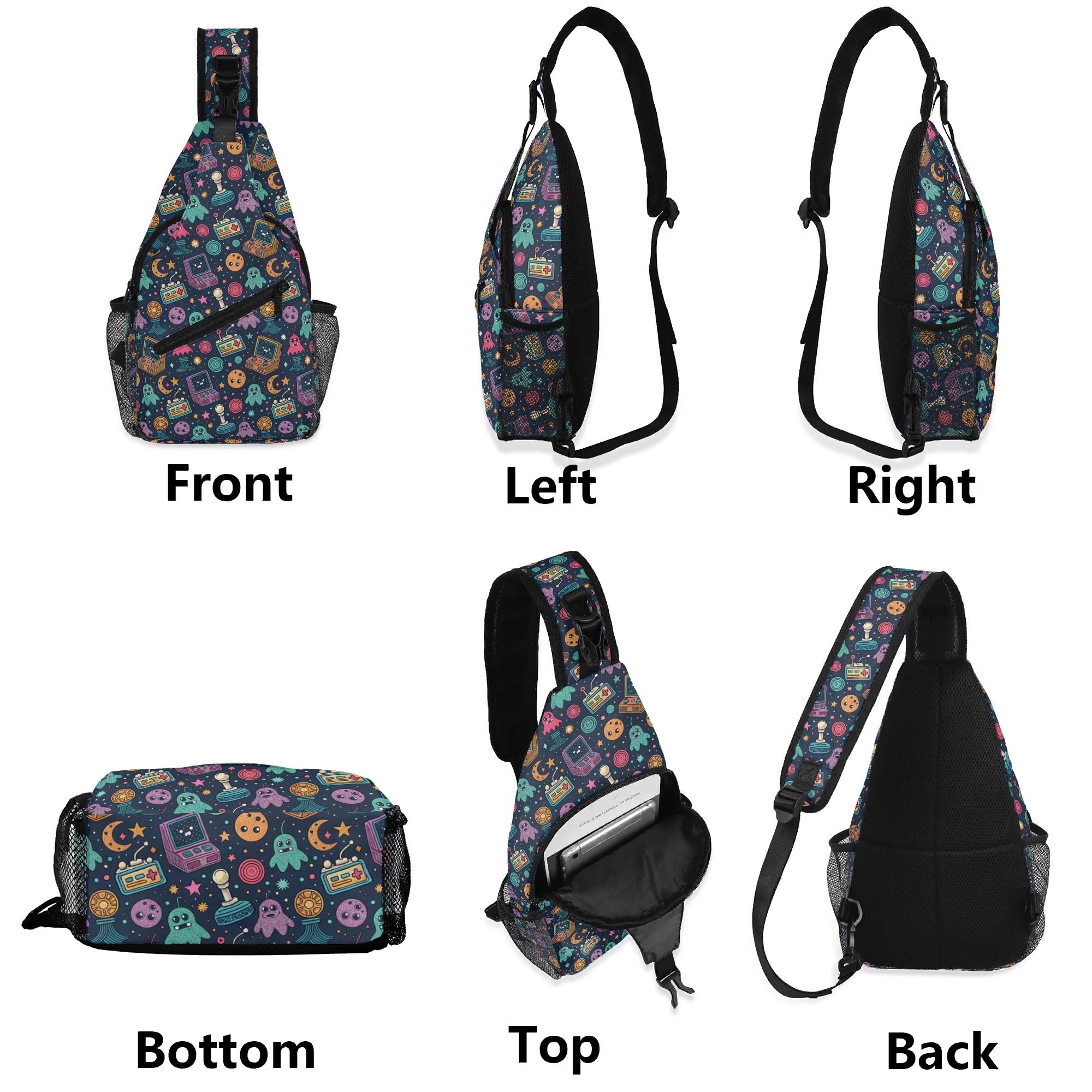 Space Arcade - Chest Crossbody Bag with Adjustable Strap Chest Crossbody Bag Games Printed Offshore Retro