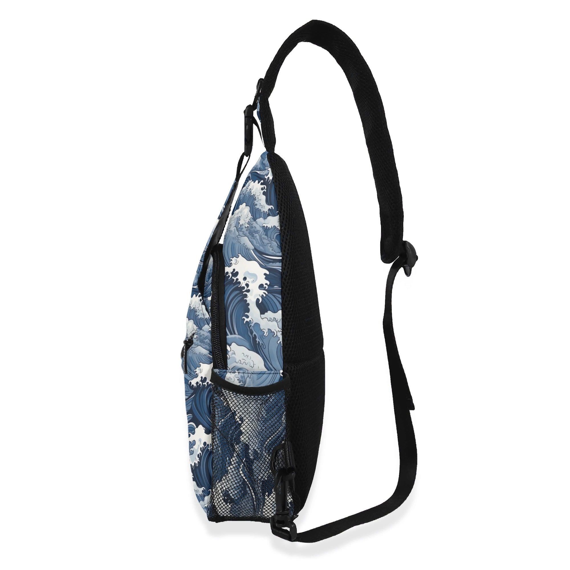 Japanese Waves Chest Crossbody Bag with Adjustable Strap Chest Crossbody Bag Ocean Printed Offshore