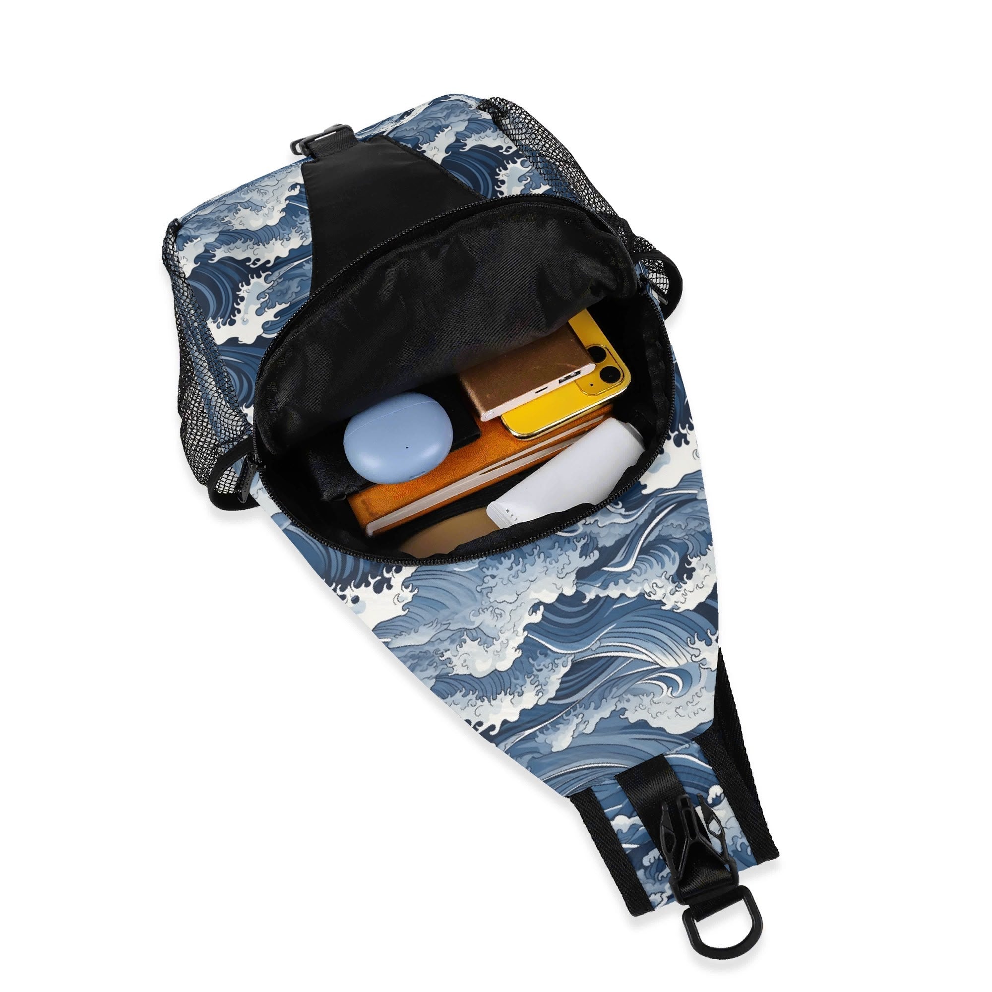Japanese Waves Chest Crossbody Bag with Adjustable Strap Chest Crossbody Bag Ocean Printed Offshore