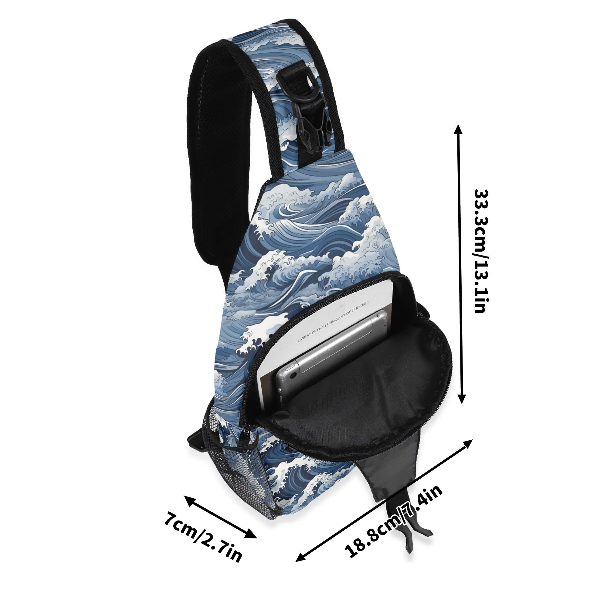 Japanese Waves Chest Crossbody Bag with Adjustable Strap Chest Crossbody Bag Ocean Printed Offshore