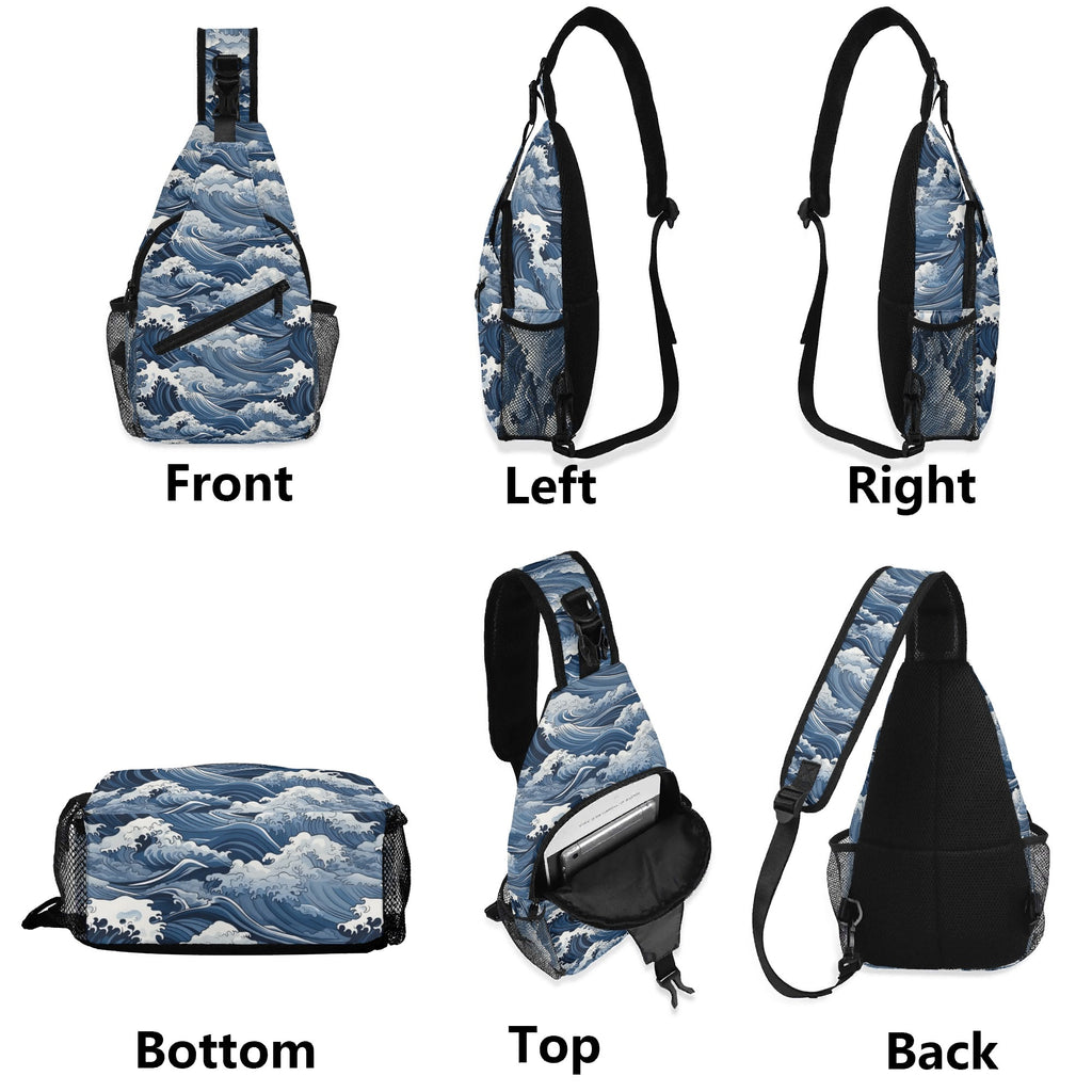Japanese Waves Chest Crossbody Bag with Adjustable Strap Chest Crossbody Bag Ocean Printed Offshore