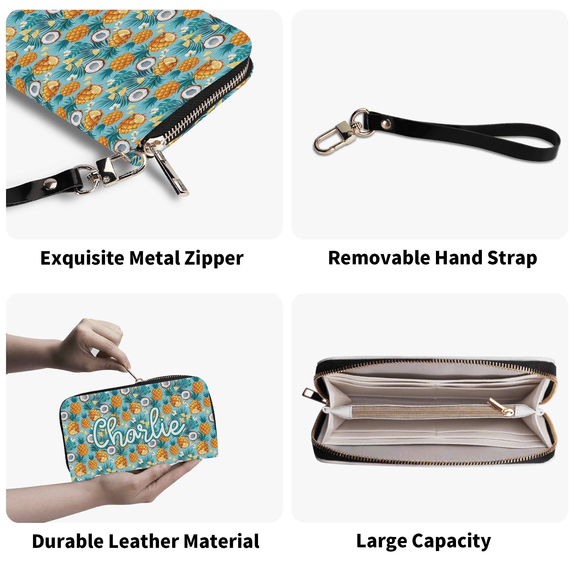 Personalised Pineapple Coconut Twill (PU) Wallet Personalised Wallet Food Printed Offshore