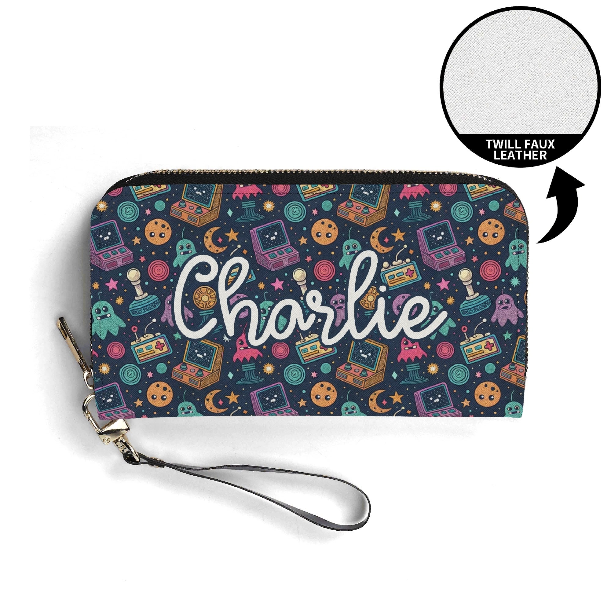 Personalised Space Arcade Twill (PU) Wallet Personalised Wallet Games Printed Offshore Retro Space