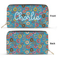 Personalised Doughnuts On Blue Twill (PU) Wallet Black Personalised Wallet Food Printed Offshore