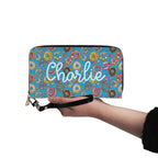 Personalised Doughnuts On Blue Twill (PU) Wallet Personalised Wallet Food Printed Offshore