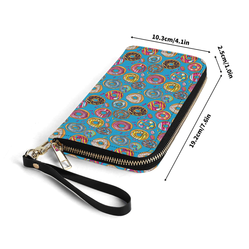 Personalised Doughnuts On Blue Twill (PU) Wallet Personalised Wallet Food Printed Offshore