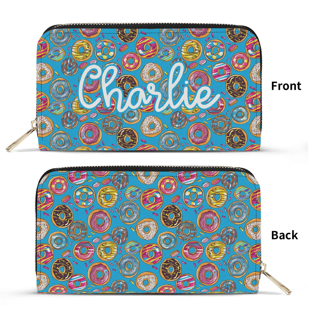 Personalised Doughnuts On Blue Twill (PU) Wallet White Personalised Wallet Food Printed Offshore