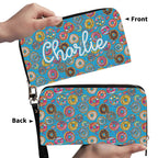 Personalised Doughnuts On Blue Twill (PU) Wallet Personalised Wallet Food Printed Offshore
