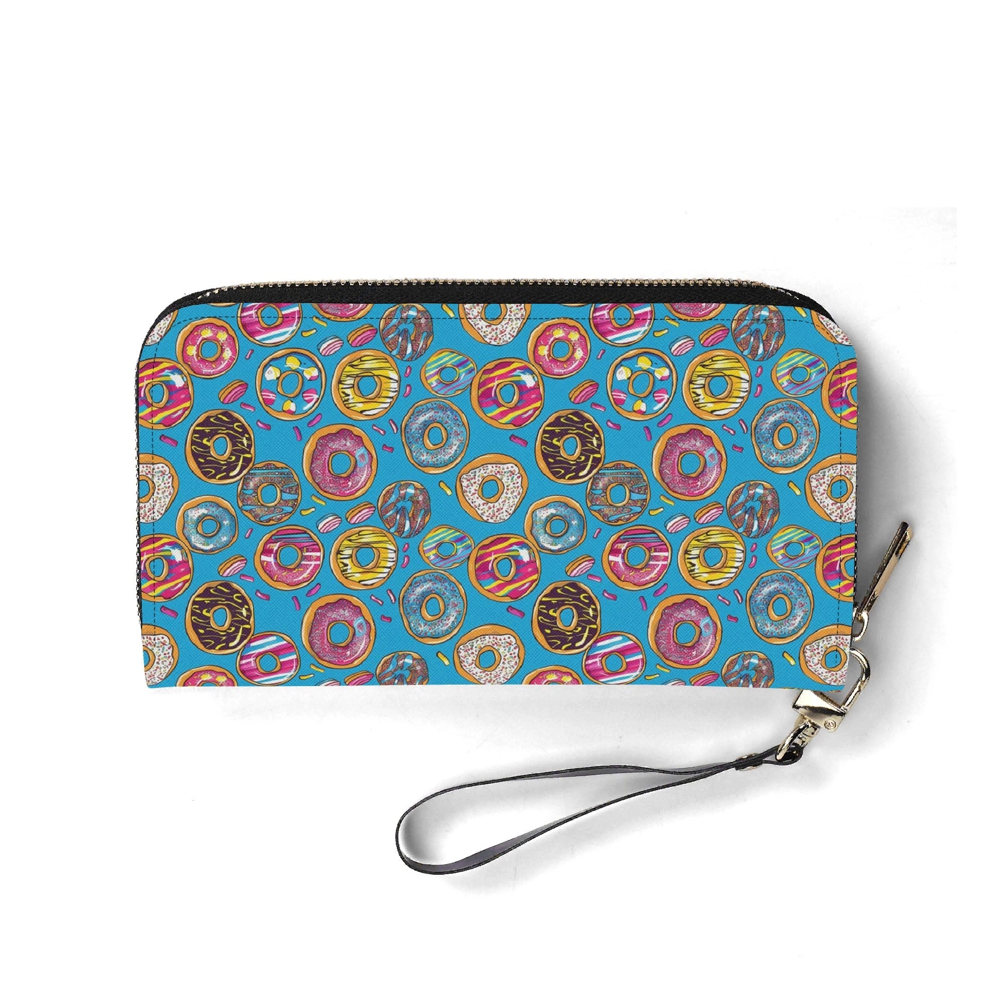 Personalised Doughnuts On Blue Twill (PU) Wallet Personalised Wallet Food Printed Offshore