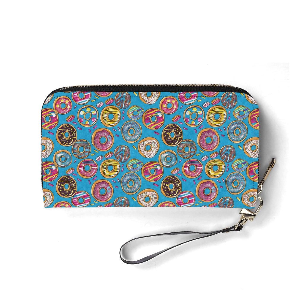 Personalised Doughnuts On Blue Twill (PU) Wallet Personalised Wallet Food Printed Offshore
