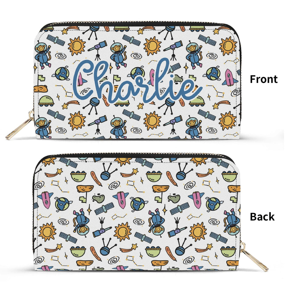 Personalised Monkey Astronaut In Space Twill (PU) Wallet Black Personalised Wallet Printed Offshore Space