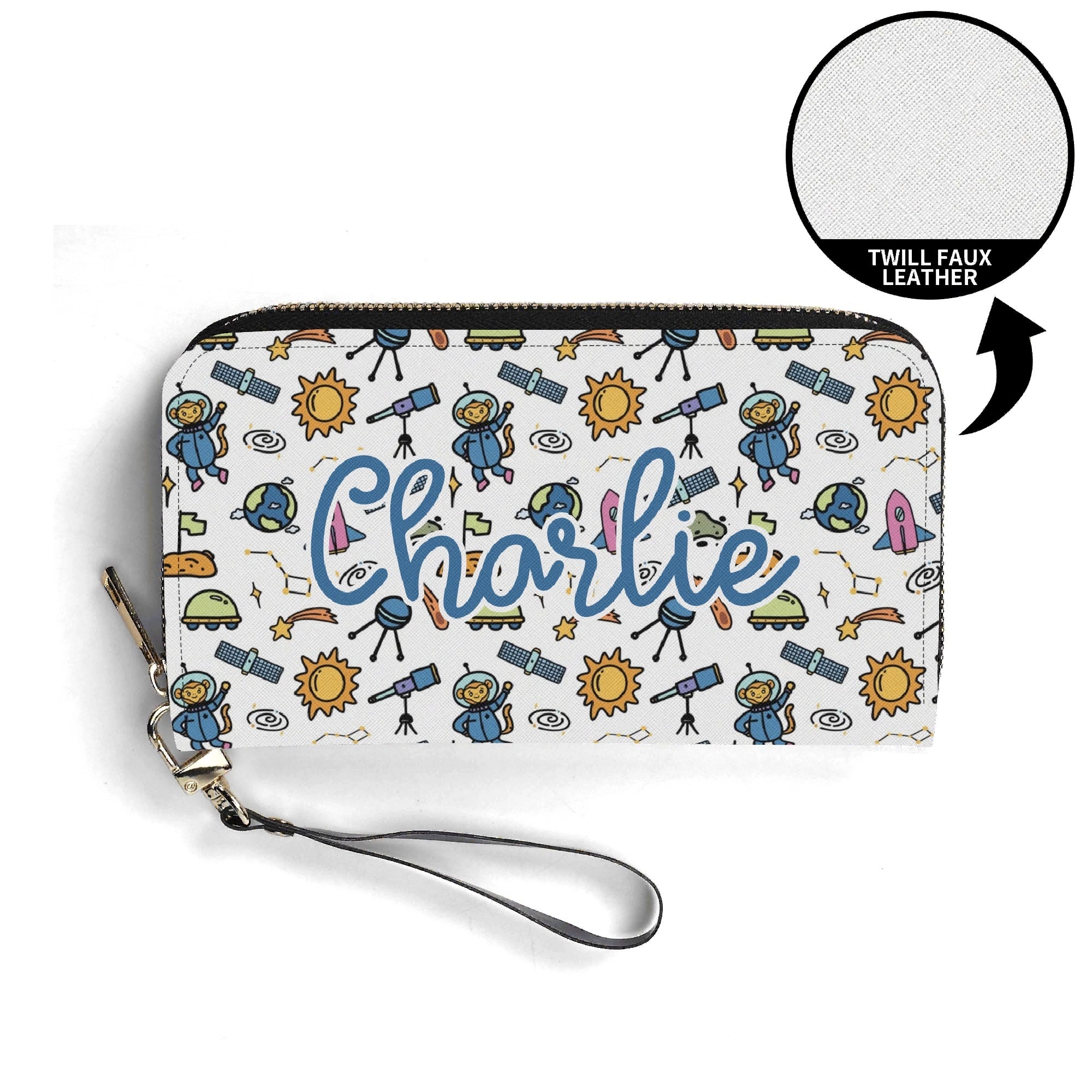 Personalised Monkey Astronaut In Space Twill (PU) Wallet Personalised Wallet Printed Offshore Space