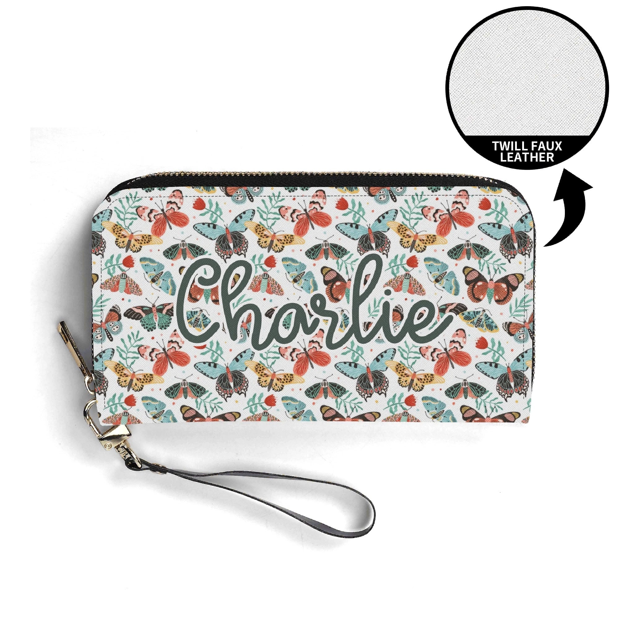 Personalised Pretty Moths And Butterflies Twill (PU) Wallet Personalised Wallet Printed Offshore