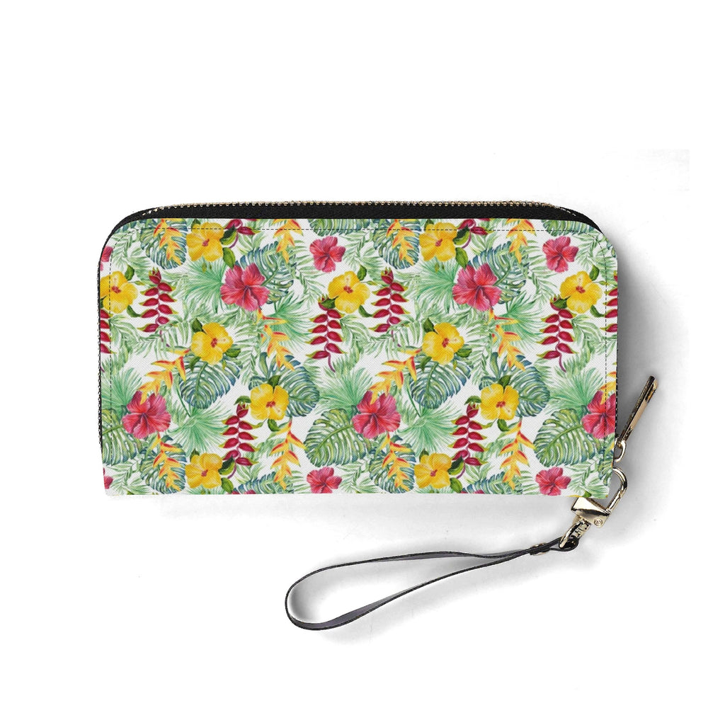 Personalised Tropical Flowers On White Twill (PU) Wallet Personalised Wallet Plants Printed Offshore