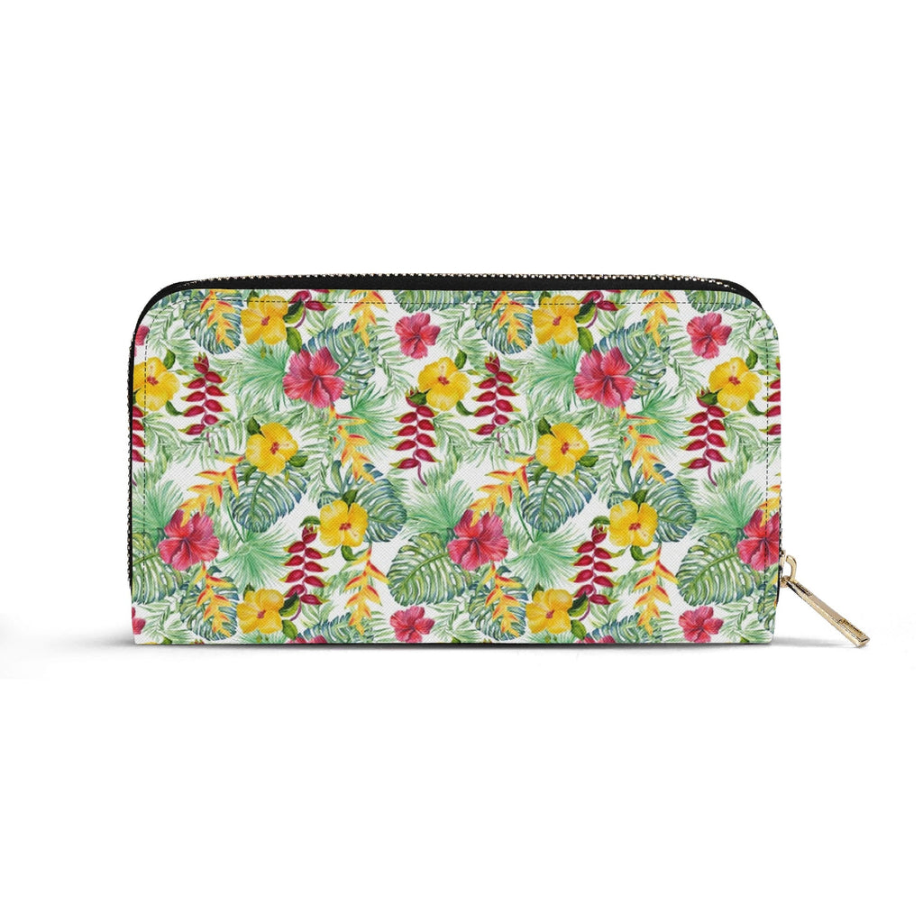 Personalised Tropical Flowers On White Twill (PU) Wallet Personalised Wallet Plants Printed Offshore