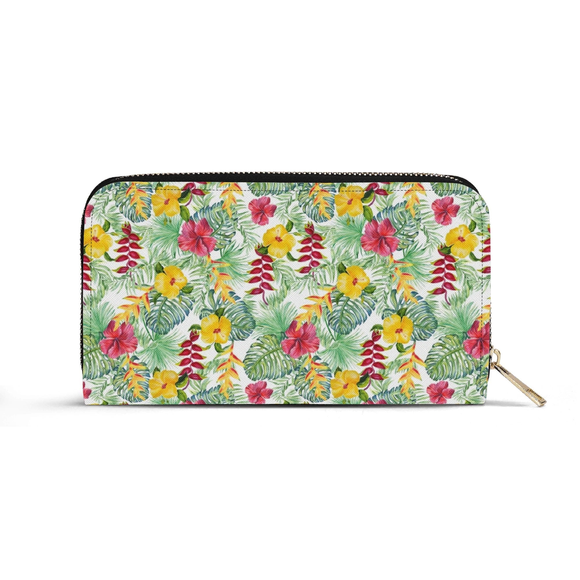 Personalised Tropical Flowers On White Twill (PU) Wallet Personalised Wallet Plants Printed Offshore