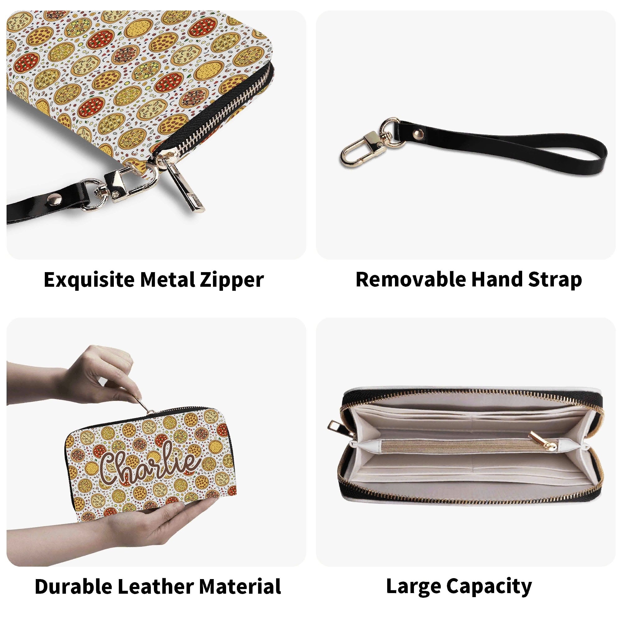Personalised Round Pizzas On White Twill (PU) Wallet Personalised Wallet Food Printed Offshore