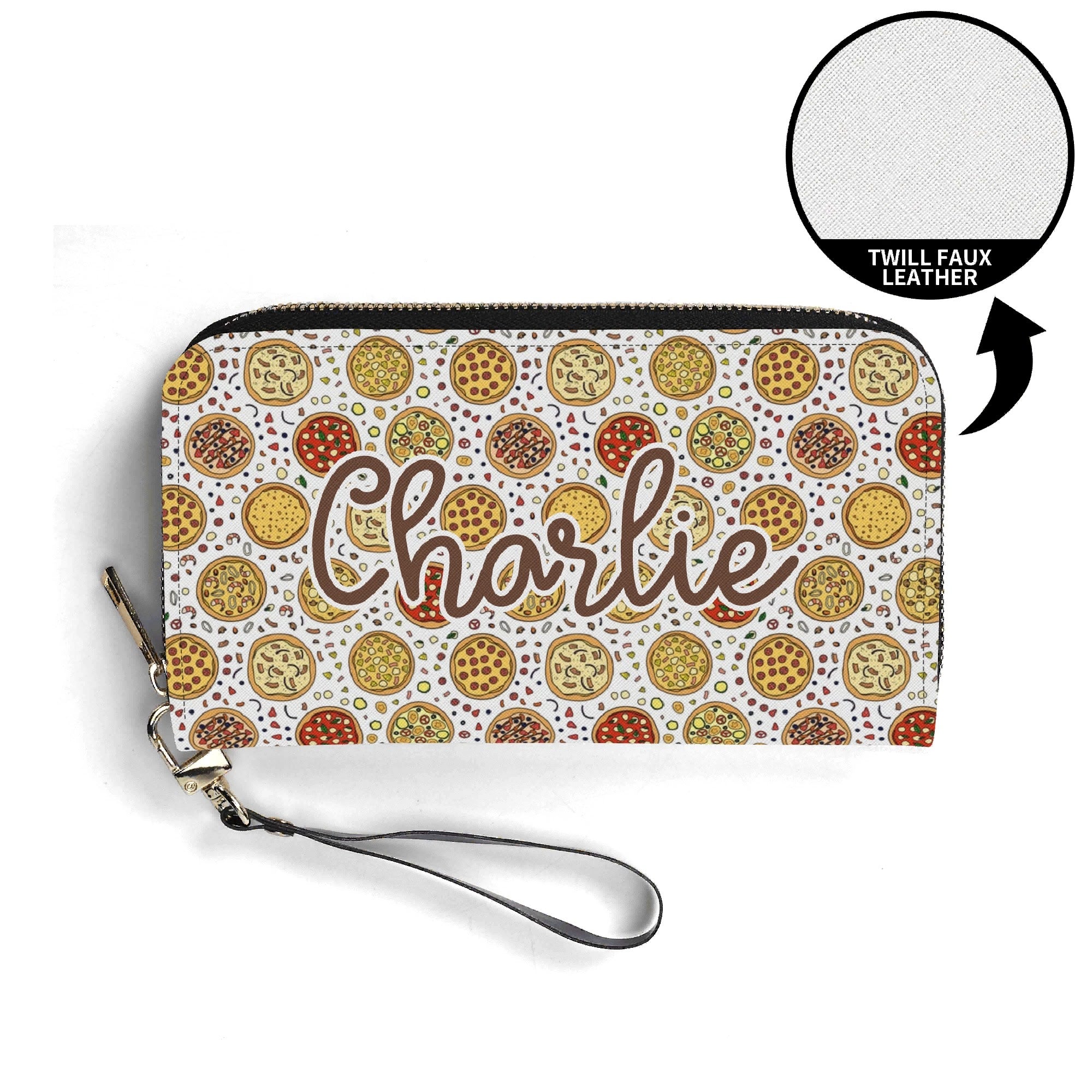 Personalised Round Pizzas On White Twill (PU) Wallet Personalised Wallet Food Printed Offshore