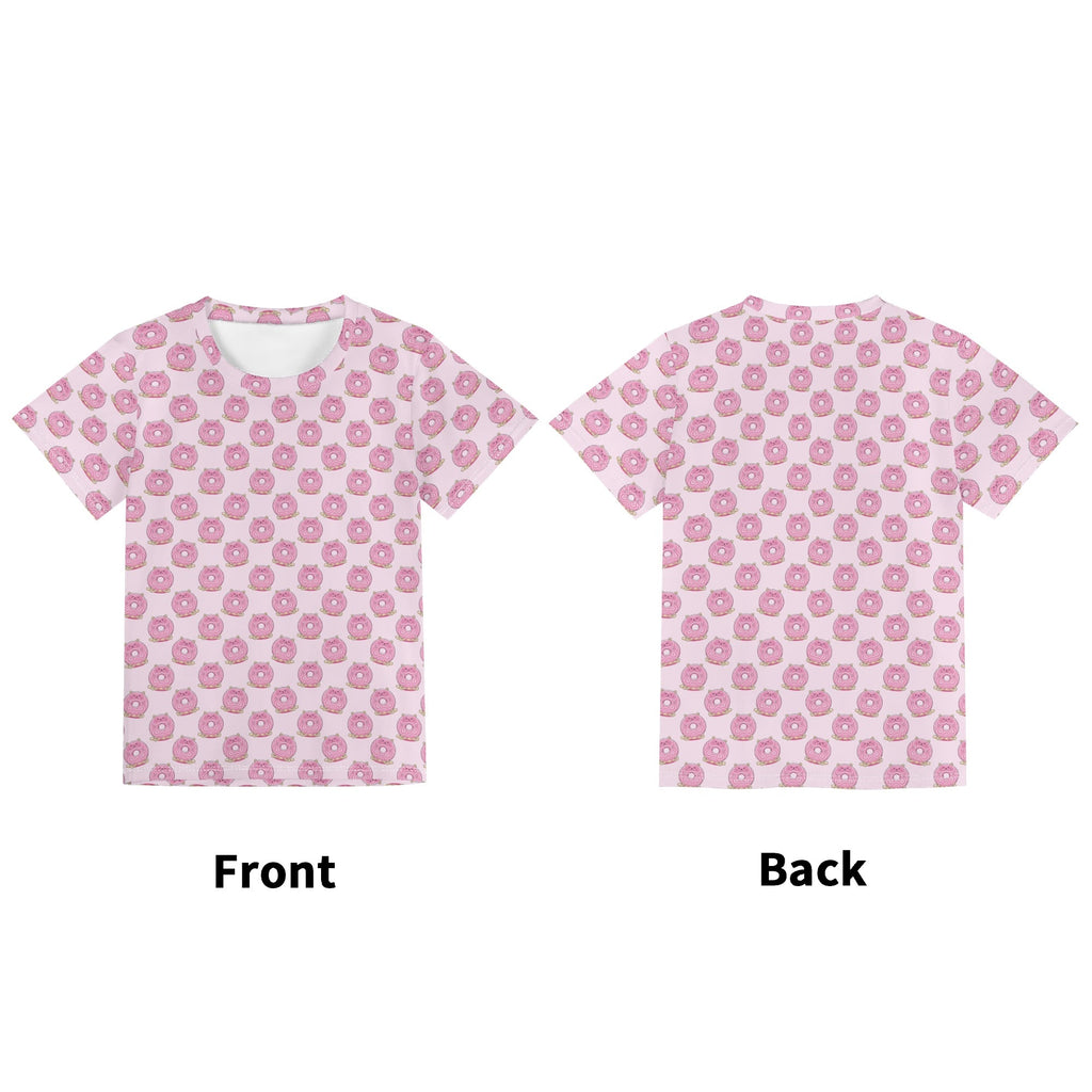 Cat Doughnuts Kids Loose Fit Short Sleeve T-Shirt Kid's Full Print T-shirt animal Food Printed Offshore