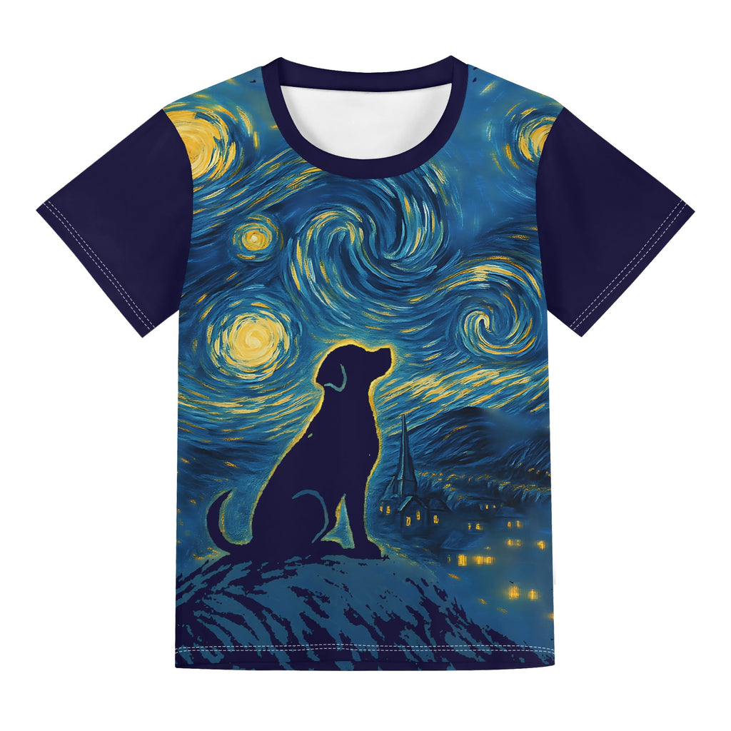 Starry Night Dog Kids Loose Fit Short Sleeve T-Shirt Kid's Full Print T-shirt animal Printed Offshore