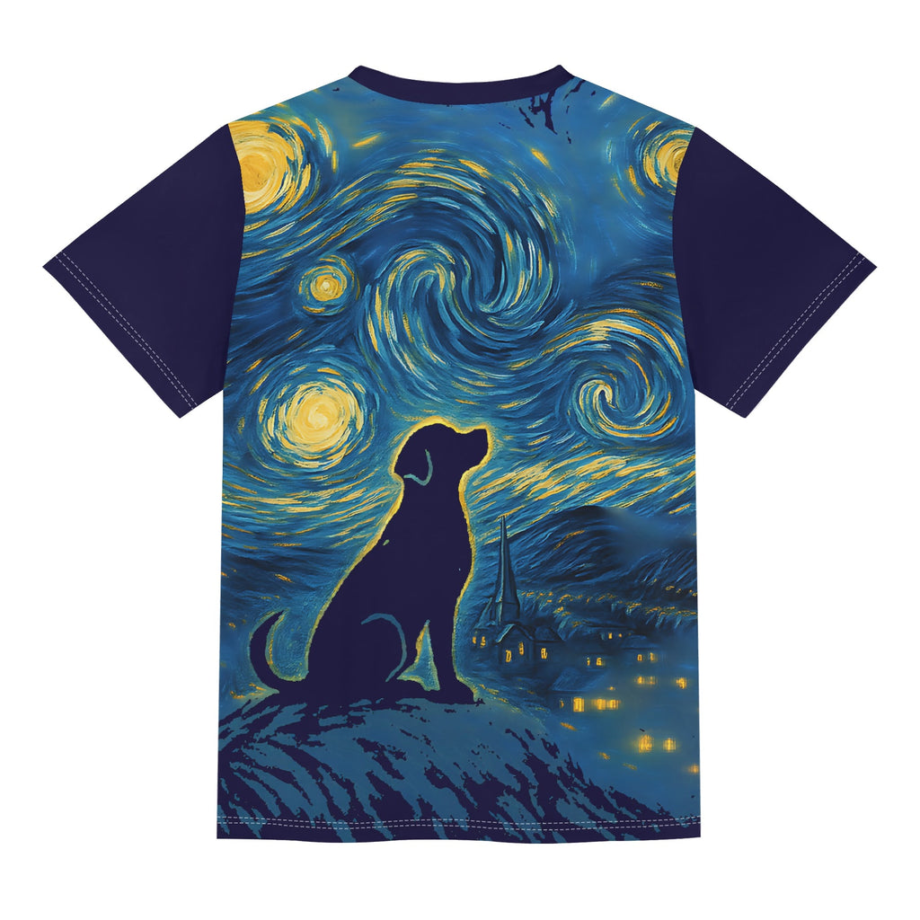 Starry Night Dog Kids Loose Fit Short Sleeve T-Shirt Kid's Full Print T-shirt animal Printed Offshore