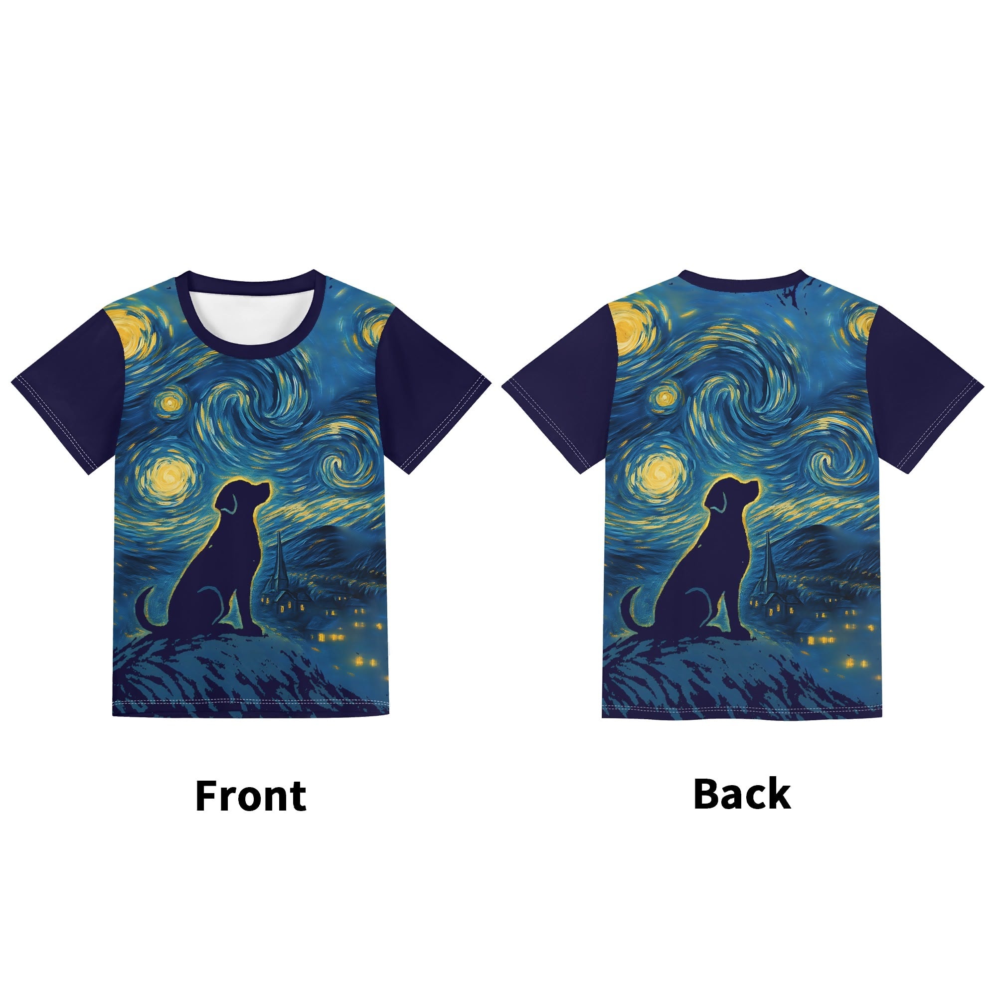 Starry Night Dog Kids Loose Fit Short Sleeve T-Shirt Kid's Full Print T-shirt animal Printed Offshore