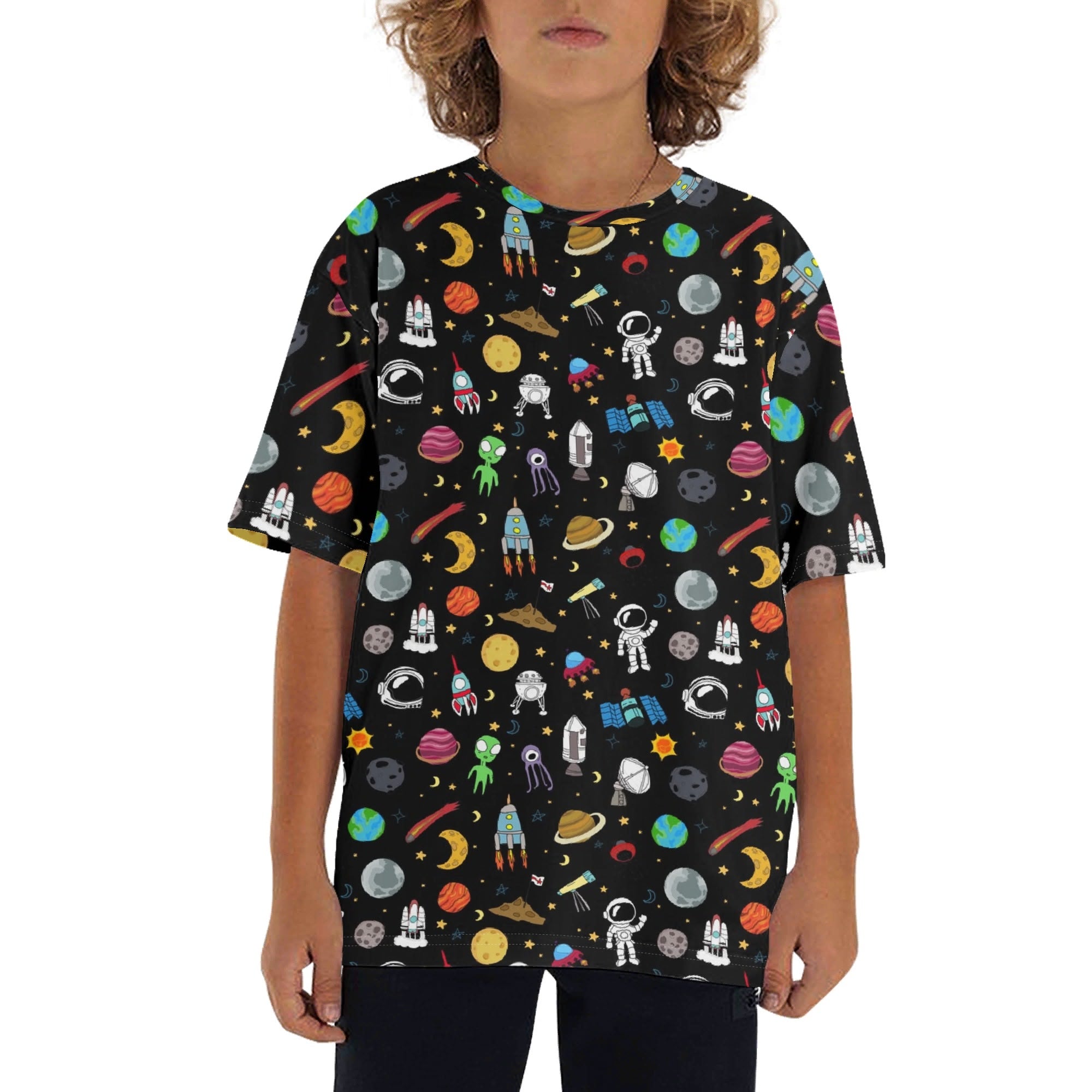 Kids Space Kids Loose Fit Short Sleeve T-Shirt XL Kid's Full Print T-shirt Printed Offshore Space