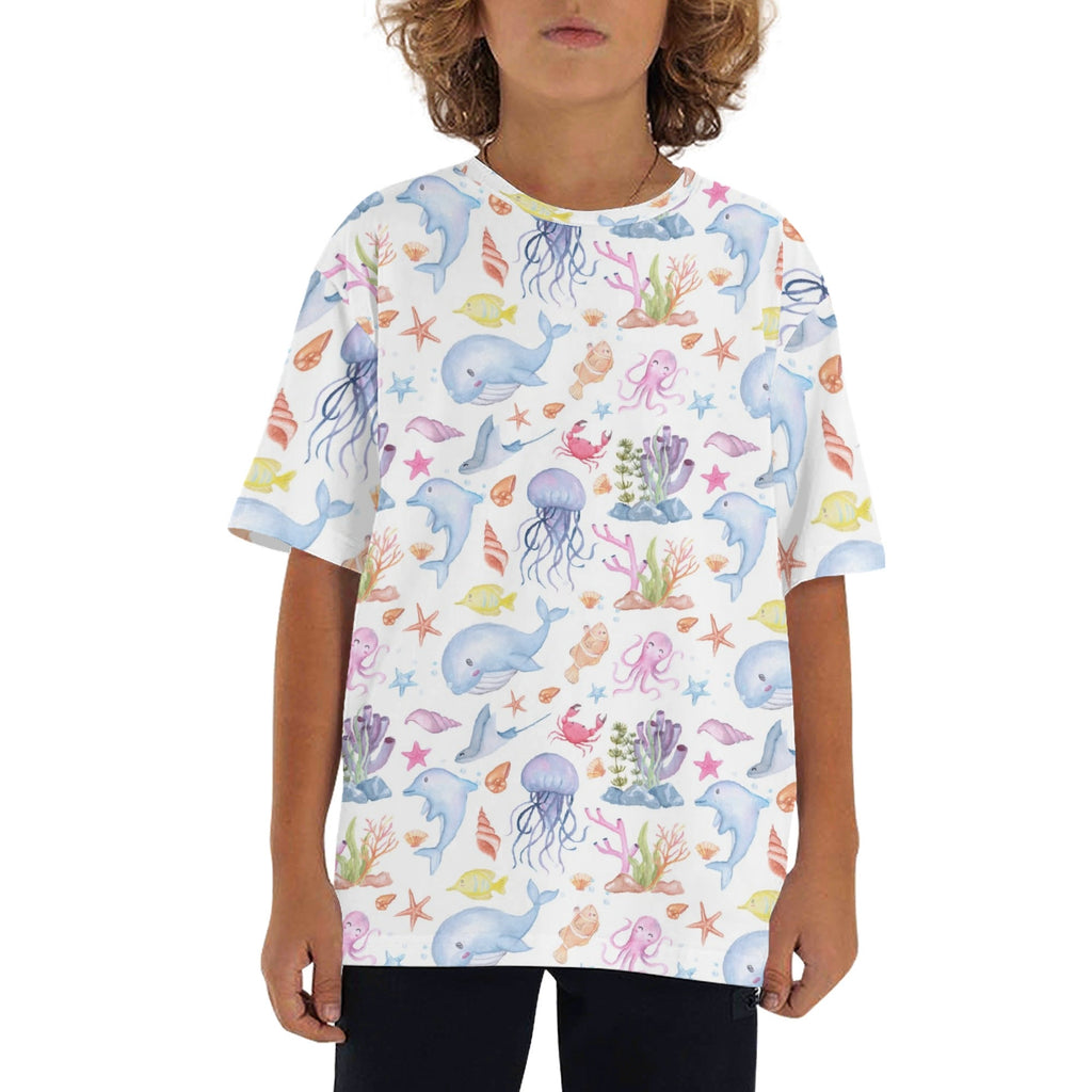 Under The Sea Kids Loose Fit Short Sleeve T-Shirt XL Kid's Full Print T-shirt animal Ocean Printed Offshore