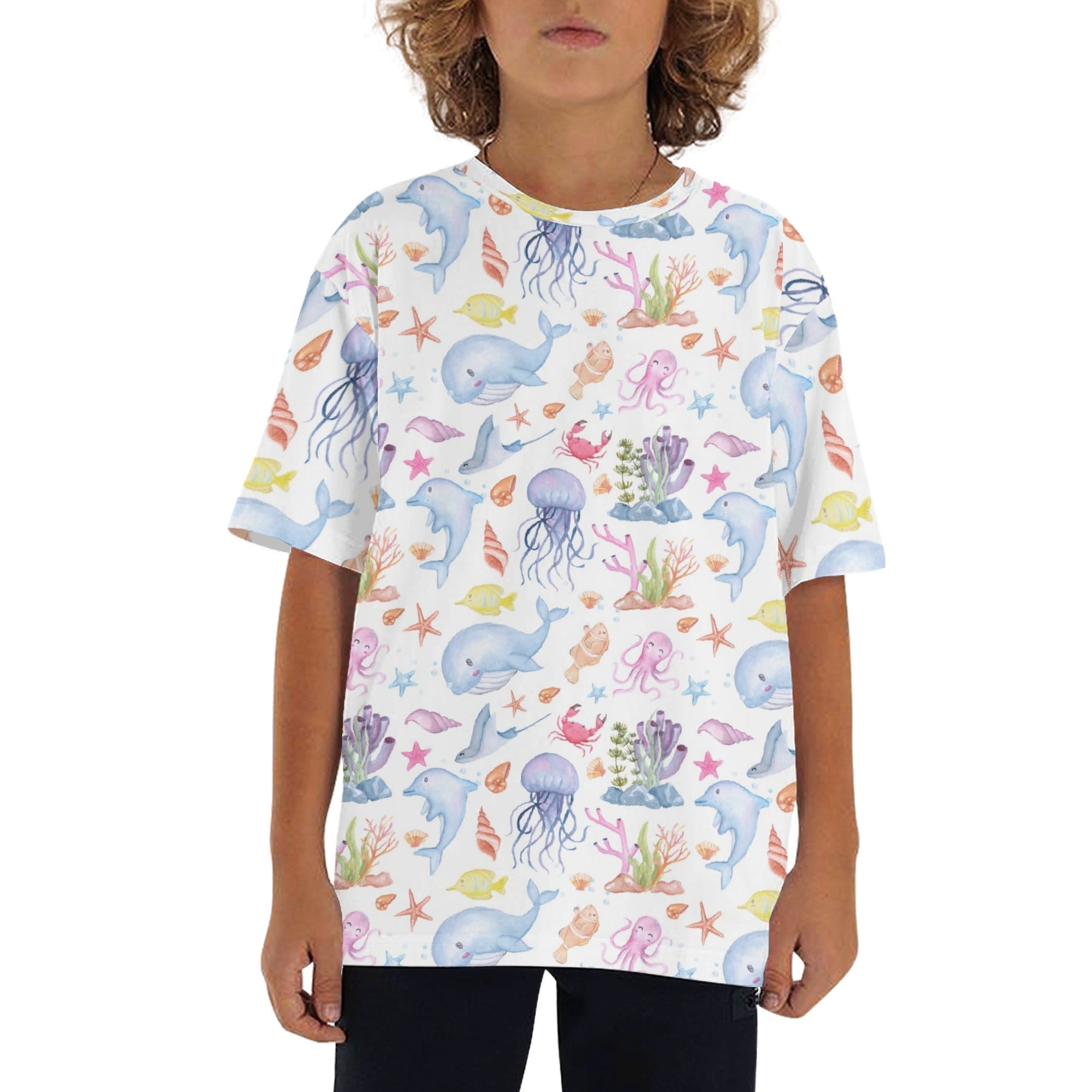 Under The Sea Kids Loose Fit Short Sleeve T-Shirt XL Kid's Full Print T-shirt animal Ocean Printed Offshore